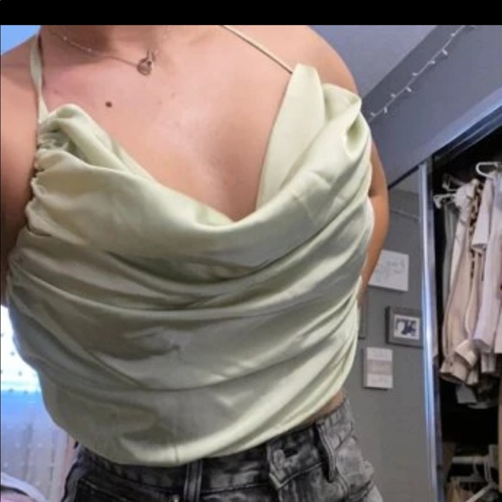 Cowl Neck Shirred Back Halter Top - Picture 3 of 3